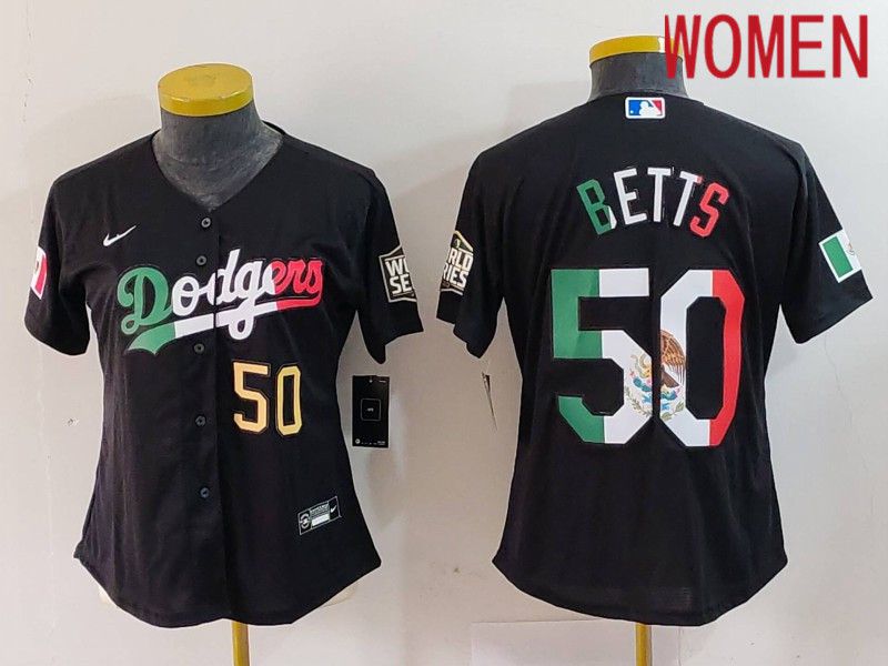 Women Los Angeles Dodgers #50 Betts Black Fashion Nike 2024 MLB Jersey style 7244